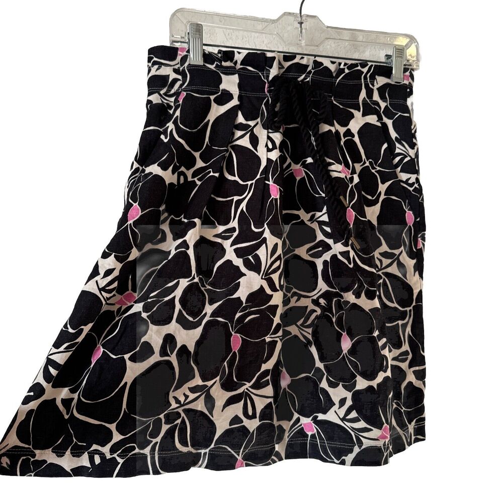 LOFT Women's Skirt Floral Print Size 4 A-Line Short Cream Black Waistband Pocket